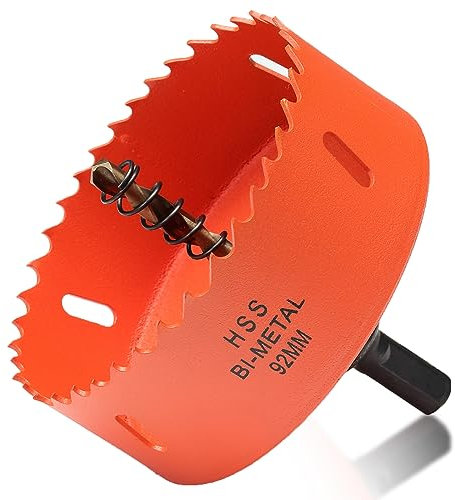 Bi-Metall Lochsäge 92mm, Lochbohrer für Holz und Metall, Bi-Metall Rund Bohrkrone mit 35mm Schnitttiefe für Stahl, Gusseisen, Aluminium, Trockenbau, Sperrholz und Acryl
