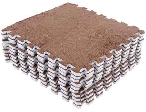 VBESTLIFE Plüsch-Puzzle-Schaumstoff-Bodenmatte, 10 Stück, Weicher, Dicker, Geteilter, Ineinandergreifender Plüschschaum-Teppich für den Raumboden (Braun), (Vbestlife0z3wkat189-12)