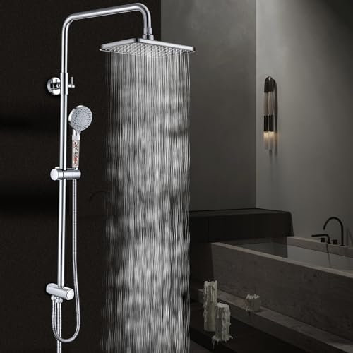 GAOZHI Regendusche Duschsystem Ohne Armatur Edelstahl Duscharmatur Komplettset Set 28x18cm Eckig Kopfbrause Duschset Duschstange mit brause Chrom Duschkopf mit Schlauch und Halterung 5 Strahlarten