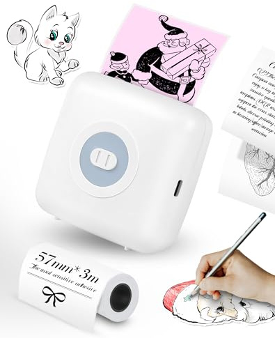 LFPERT CP3 Mini Printer, Thermal Sticker Maker, Pocket Bluetooth Label Maker, Mini Thermal Label Printer for Christmas and, Compatible with Android & IOS, White