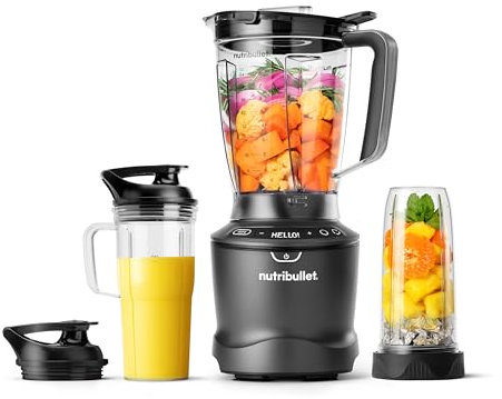 nutribullet SmartSense Blender Combo, 1400W, 64oz Pitcher, 32oz & 24oz Cups, 5-Speed, Smoothies, Ice and Frozen Fruit, Nut Milk, Soup, Gunmetal Gray, NBF50700