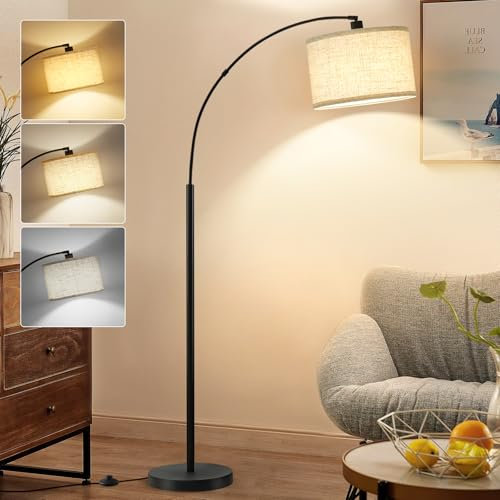 GyroVu Arc Floor Lamp for Living Room,Free Standing Lamp with Adjustable Lamp Head,3 Color Temperatures Tall Lamp with Foot Switch Arched Corner Lamp for Bedroom Office