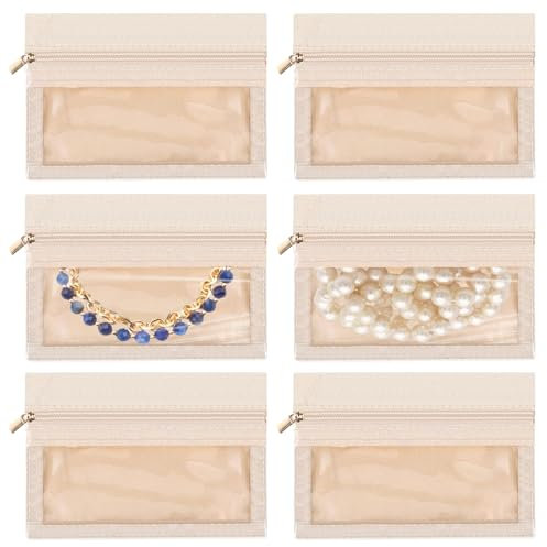 4 pezzi Organizer da viaggio per gioielli, astuccio da viaggio per gioielli Rotolo per gioielli Rotoli per gioielli Mini per donne Ragazze Organizza anelli Collane Bracciali Orecchini Viaggi (Beige）