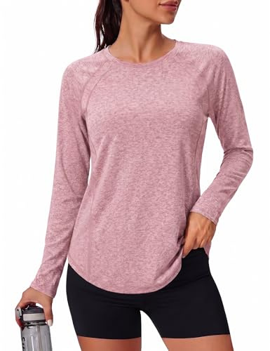 Gyabnw UV-tröja för kvinnor, UPF 50 sportskjorta, långärmad nätbaksida, ventilerande, ROSA, M