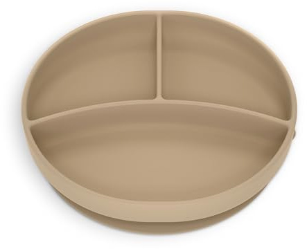 Suavinex, Piatto con Ventosa, Piatto in Silicone con Divisori, Piatto Antiribaltamento, per Alimentazione complementare, Lavabile in Lavastoviglie e Microonde, +6 Mesi, Beige