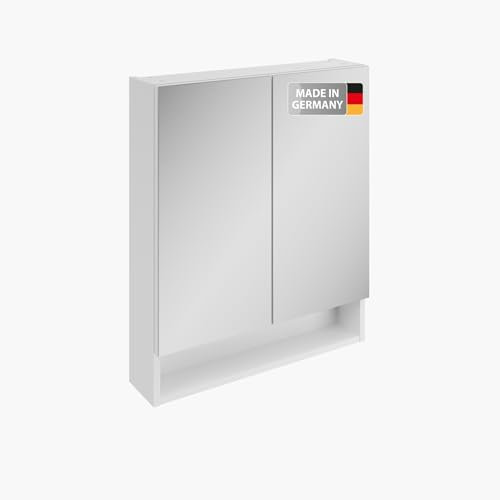 FACKELMANN Easy Spiegelschrank 60 cm – Zeitloses Design, Viel Stauraum für Badutensilien, stilvoll und platzsparend – Made in Germany, Weiß