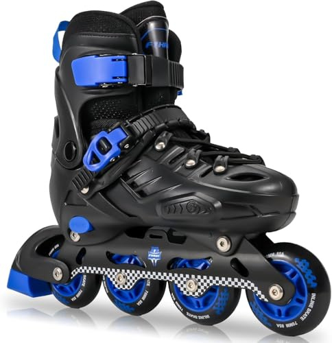 FYHART Patins en Ligne pour Enfants garçons Ajustables, Patins à roulettes, Filles et Jeunes Enfants, Patins à roulettes pour Enfants pour l'intérieur et l'extérieur (Noir et Bleu, S)