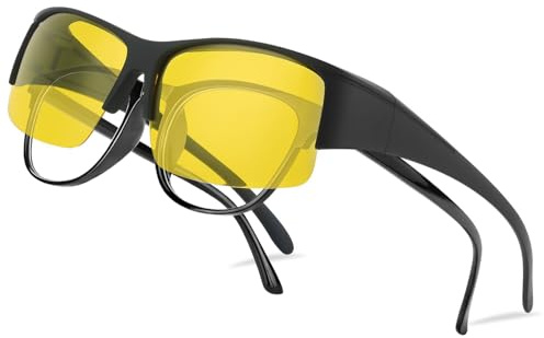 Perkanion Occhiali Guida Notturna Polarizzati Sovraocchiali da Sole Lenti Gialle per Uomo Donna Guida Antiriflesso Night Vision Goggles