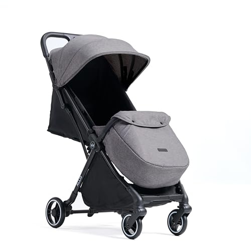 Allis Baby Flick Auto-Fold Stroller with Footmuff and Raincover - Lightweight Foldable Pushchair - Puncture-Proof Wheels, Adjustable Leg Rest & Harness, for Newborns to up to 22kg - Grey