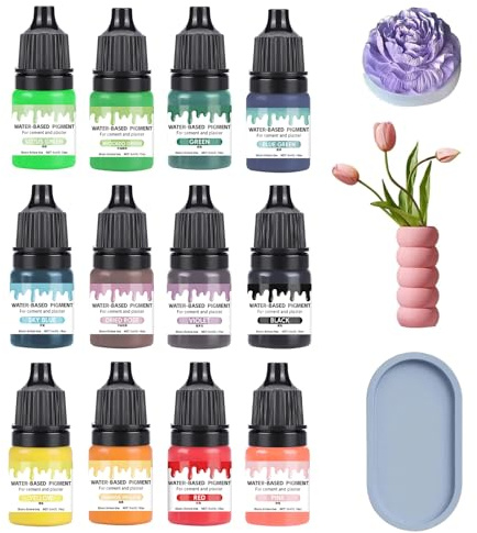 Cheerix 12 Stück Farbpigmente für Gießpulver 5ml, Farbe für Gießpulver, Hochkonzentrierte Farbpigmente für Modellbau, Leicht lösliches Pulver, Pigment auf Wasserbasis für Betonfarbe, Gips, Keramik