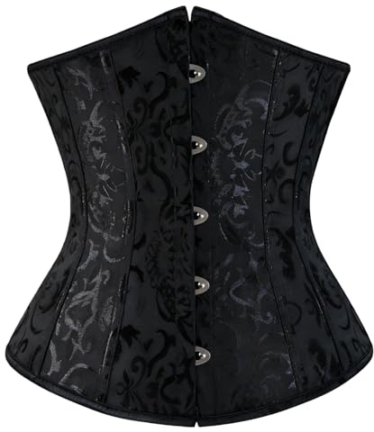 GWAWG Waist Trainer con aste in acciaio morbido, da donna, con lacci, in broccato disossato, corsetto sportivo, Nero , 3XL
