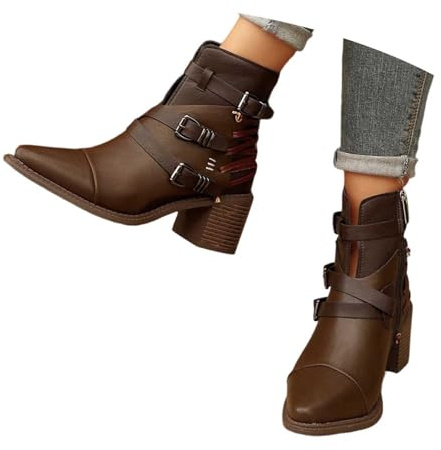 Generisch Bottines confortables à fermeture éclair pour femme - Bottes western rétro - Bottes mi-hautes élégantes - Chaussures de costume traditionnel - Chaussures de marche, O Marron., 41 EU