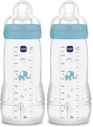 MAM Easy Active 6 mois et plus Couleur Océan (330 ml) – avec tétine en silicone débit X vitesse ultra-rapide – pour bébé avec fermeture hermétique (Lot de 2)