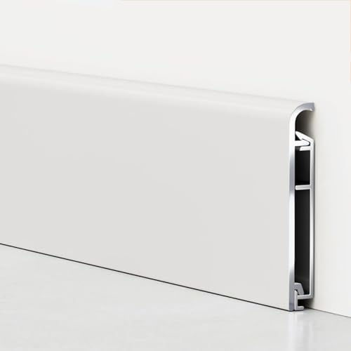 Vit aluminium golvlist trim 4 cm böjd metall kickboard rostbeständig enkel clipon installation perfekt för modern inredning (15 st)