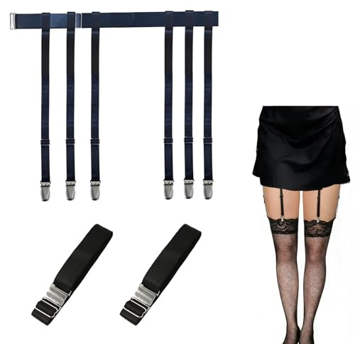 Cinturón de Liguero para Mujer con 6 Tirantes, Conjunto Negro Ajustable con 2 Bandas Elásticas para Medias Altas, Accesorio Versátil para Diferentes Estilos y Ocasiones