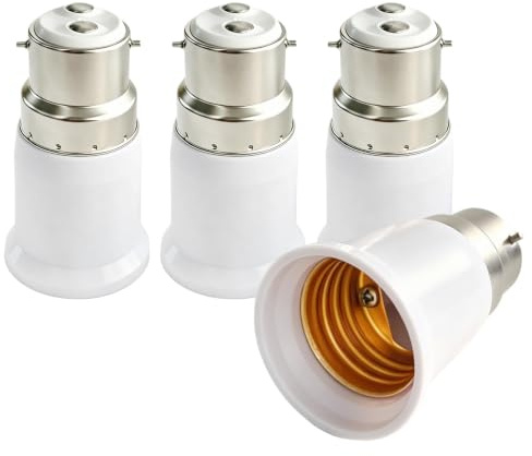 B22 to E27 Socket Converter 4Pcs Bayonet to Screw Bulb Adaptor Light Bulb Adapter Ceiling Fan Light Fitting Adaptor BC to ES Lamp Base Converter B22 to E27 Adapter for Incandescent CFL LED Bulbs
