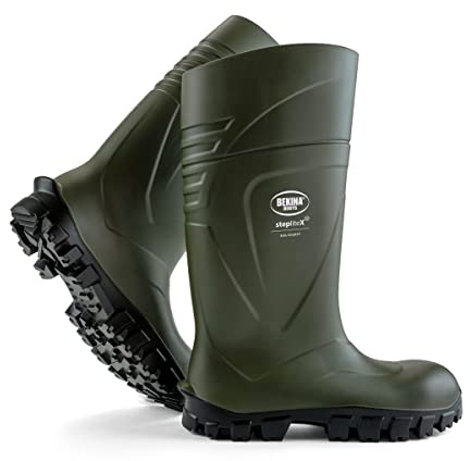 Robust Safety Boots for Men and Women with Steel Toecap and Steel Sole, Non-Slip, Wide fit, Boots Agriculture, Waterproof, Resistant to mud or detergents, up to - 30 Degrees, Green, UK 8 Mens Size