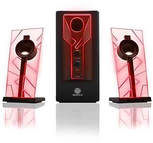GOgroove BassPULSE 2.1 LED Satellite Stereo PC Computer Gaming Speakers with Red Glow Lights, Bass Controls and Powered Subwoofer - Compatible with PC, Mac, Desktop, Laptop and More Multimedia Devices