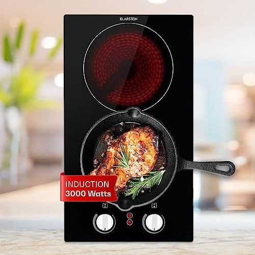 Klarstein Plaque Vitrocéramique 2 Feux Encastrable 3000W en Acier Inoxydable - Table de Cuisson Électrique