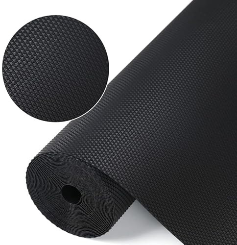 Shelf Liner,Tappetini per cassetti da cucina, rivestimento per frigorifero Eva non adesivo, con tavolo da frigorifero impermeabile, resistente, rivestimento dei cassetti (nero, 44.5x500 cm)