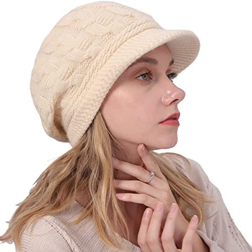 Cozyan Damen Winter Strickmütze Beanie Damen Wollmütze Warm Baskenmütze Gerippte Kappe Damen Winter Hüte Damen Wintermütze Beanie Schirm Viosr Beanie (Beige)