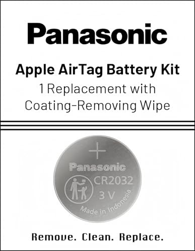 Panasonic AirTag Battery Kit, Size CR2032 with Bitterant Coating-Removing Wipe, Apple-Approved OEM Replacement for AirTag