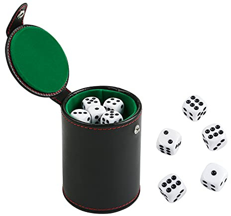 GWHOLE Dice Cup Set with 10 Dices Leatherette Dice Cup with Lid Professional Quiet Shaker for Party Board Game,Green