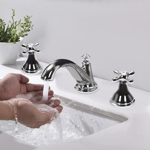 Robinetterie de Lavabo Vintage Double Poignée Robinet de Lavabo avec Deux Poignées Eau Chaude Froide Mitigeur de Lavabo 3 Trous Robinet Salle de Bain Robinets de Lavabo (Argent)