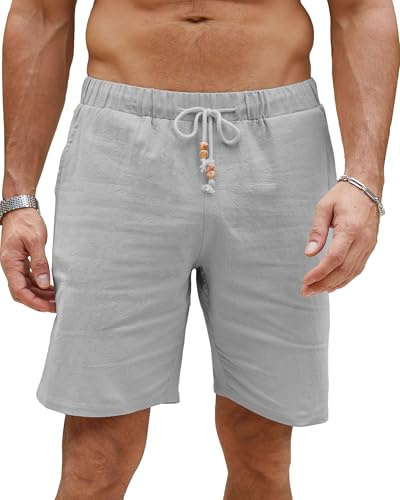 LVCBL Shorts et Bermudas Homme Short d'été léger en Lin pour Homme avec Poches M-3XL
