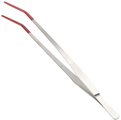 CAPASTEC Reptile Feeding Tongs, Stainless Steel Lizard Feeding Tongs, Aquarium Curved Feeding Tweezers for Reptiles with Rubber Tip, Terrarium Feeding Tongs for Gecko, 14.96 Length, Red