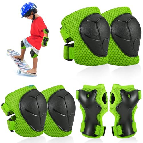 Hejo Kinder Inliner Schoner Set, 6 in 1 Inliner Schützer Kinder Knieschützer Protektoren Inliner Schutzausrüstung, Knie und Ellenbogenschützer, Rollschuhe Schützer für Skateboard, Roller (Grün)