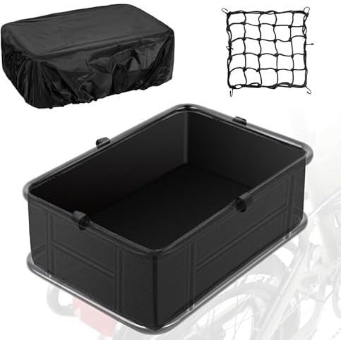PIREKZUNT 40 x 30 cm (16,5 x 11,8 x 5 tum) bakre korg med vattentätt skydd och justerbart lastnät, kraftigt tjockt korgfoder passar de flesta cyklar och E-cykel