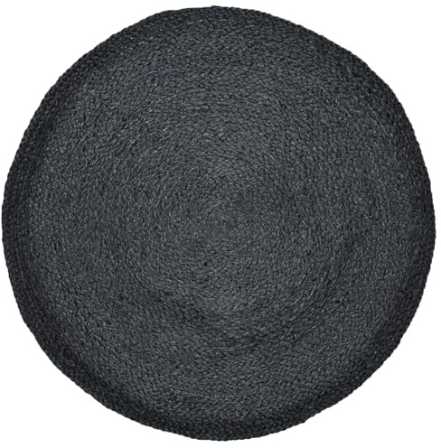 Marrakesch Boho Deko Jute Teppich rund 100 cm handgeflochten in schwarz | Runder Teppich Abrila für Wohnzimmer Flur Bad oder Küche | Runde Outdoor Teppiche als Terassendeko oder Balkon Deko