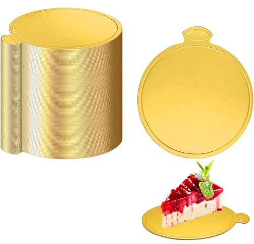 trabag Lot de 100 planches à gâteau rondes, jetables, en mousse, 9 cm, pour décoration de gâteau, en carton, pour mariage, anniversaire, pâtisseries (doré)