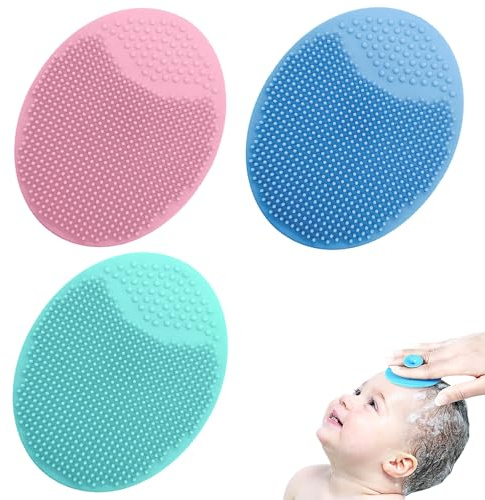 Spazzola da Bagno per Neonati,3 Pezzi Spazzola per Culla Silicone Spazzola Pulizia Spazzola e Pettine Neonato per Esfoliazione Del Viso Massaggio Pulizia Dei Pori(Blu,Verde,Rosa)