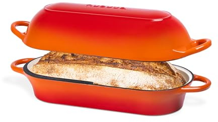 Enamelled Cast Iron Bread Loaf Pot – Dutch Oven for Sourdough Bread Baking – Oven Safe Non Stick Bread Pot – Rectangular, Orange, 32cm x 16cm – by Nuovva