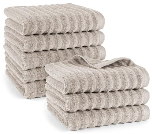 Pure Label Handtuch - 8er-Pack 50x100cm aus 100% Baumwolle - saugstark, schnelltrockend & weich - Handtücher mit Anhängeschlaufe - Oeko-TEX Zertifiziert - Taupe