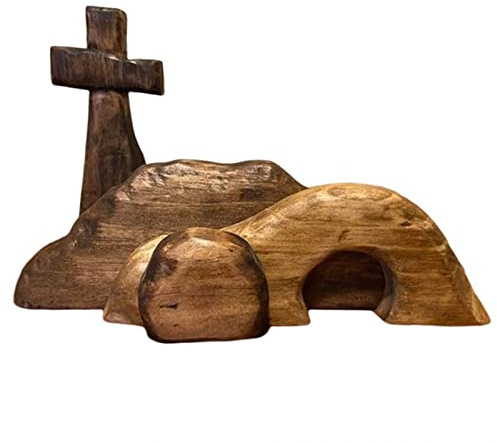 Osterkrippe Holz Osterszene Dekoration, Handgefertigte Jesus Krippe Holzkreuz Osterfigur Auferstehungs Szenen Set, Ostern Jesus SchildTablett Dekorationen für Zuhause Tischplatte Büro