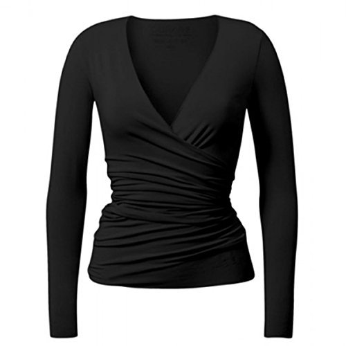 CURARE Damen Yogashirt wrap Jacket Wickeljacke, Black, M