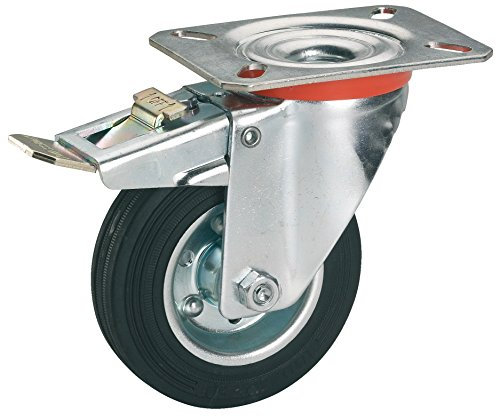 Dörner + Helmer Vollgummi-Lenkrolle mit Totalfeststeller, 100mm x 30mm, 70kg Tragkraft, 100mm x 85mm Platte, mit Bremse