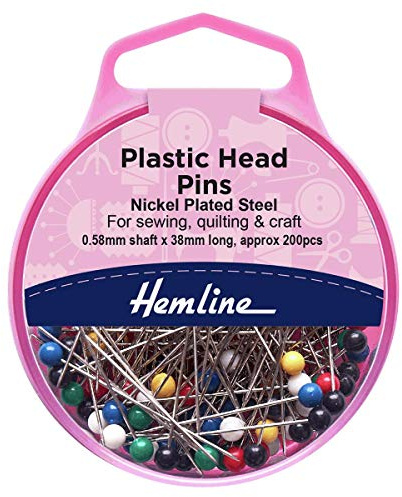Hemline H668.20 flerfärgade nickel/plasthuvudstift 34 mm 200 st. i låda mång