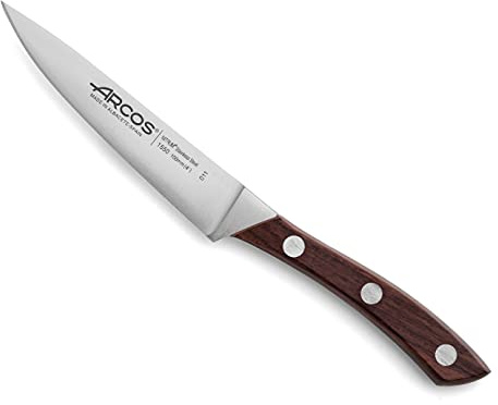 Arcos Couteau d'Office en Acier Inoxydable Nitrum 100 mm – Manche en Bois, Idéal pour Éplucher les Fruits et Légumes, Résistant à la Rouille – Marron, Série Natura
