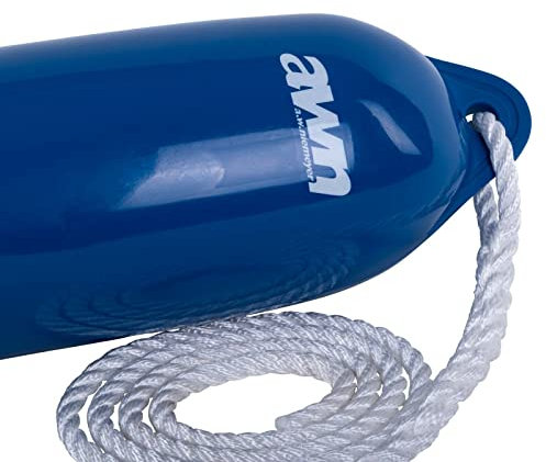 AWN Bootsfender, Langefender mit Leine, mit 1,5 m Fenderleine, hochwertiges Messingventil, robuster Schutz, Fender für Boote, Ø 14x53 cm, Dunkelblau