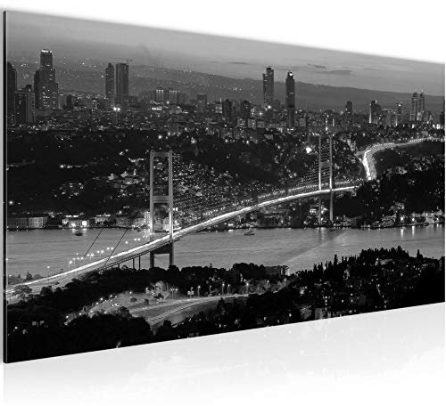 Runa Art Wandbild Istanbul Türkei 1 Teilig 100 x 40 cm Modern Bild auf Vlies Leinwand Brücke Wohnzimmer Schlafzimmer Schwarz Weiss 603812c