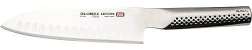 Global UKON GU-04 Santoku Knife with 18.5cm Blade, CROMOVA 18 Stainless Steel, Silver