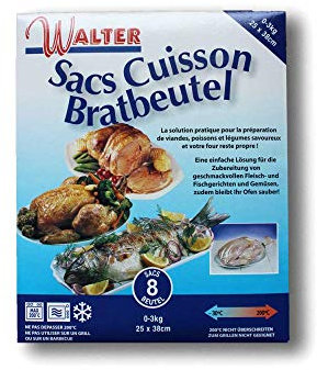 Walter - Sacs Cuisson Bratbeutel, 25 x 38 cm, 8 Beutel, für die Zubereitung von geschmackvollen Fleisch- und Fischgerichten und Gemüsen, Mikrowellen geeignet