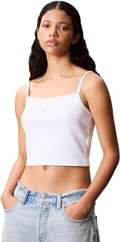 Calvin Klein Women’s Woven Label Rib Tank Top, White (Brilliant White), XS