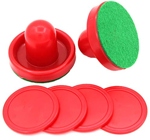 1 Set Mini Air Hockey Pushers and Air Hockey Pucks Great Goal Handles Pushers Goal Handles Paddles Replacement Accessories for Game Tables 60 MM, Red(2 Strikers, 4 Pucks)