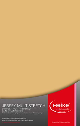 Heike das hochelastische Spannbettlaken Multistretch 92% Mako-Baumwolle 8% Elastan Deutsche Markenqualität 240gr/m2 bis 40cm Höhe für Wasserbetten Boxspringbetten und herkömmliche Matratzen (Goldgelb)