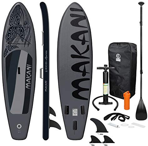 ECD Germany Aufblasbares Stand Up Paddle Board Makani | 320x80x15 cm | Schwarz | PVC | bis 120 kg | Pumpe Tragetasche Zubehör | SUP Board Paddling Board Paddelboard Surfboard | Verschiedene Modelle